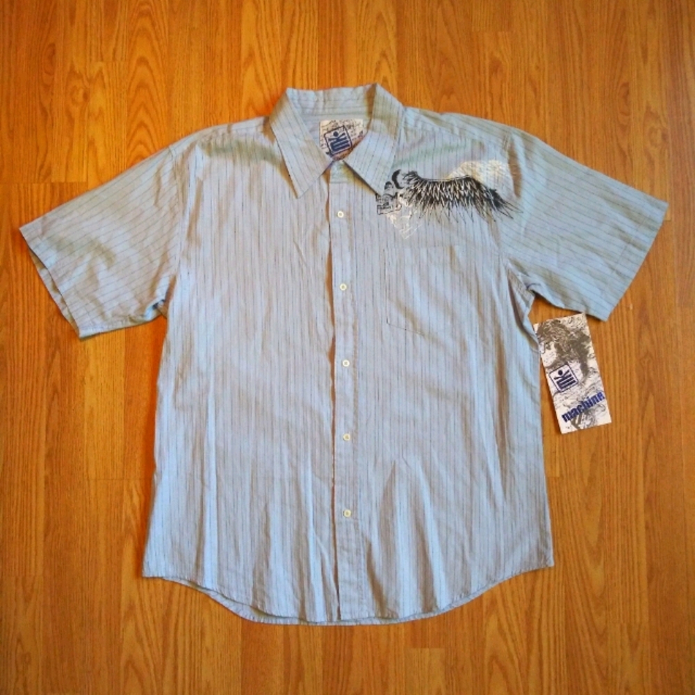 NWT Machine Skull Wings Short Sleeve Button Shirt